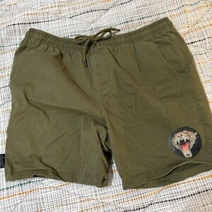 Olive Green Shorts with Leopard Patch Doomsday